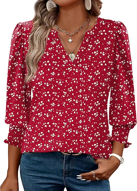 Høj Krave Bluse: Elegant 3/4 Arm V-Ausschnitt T-Shirt für Herbst