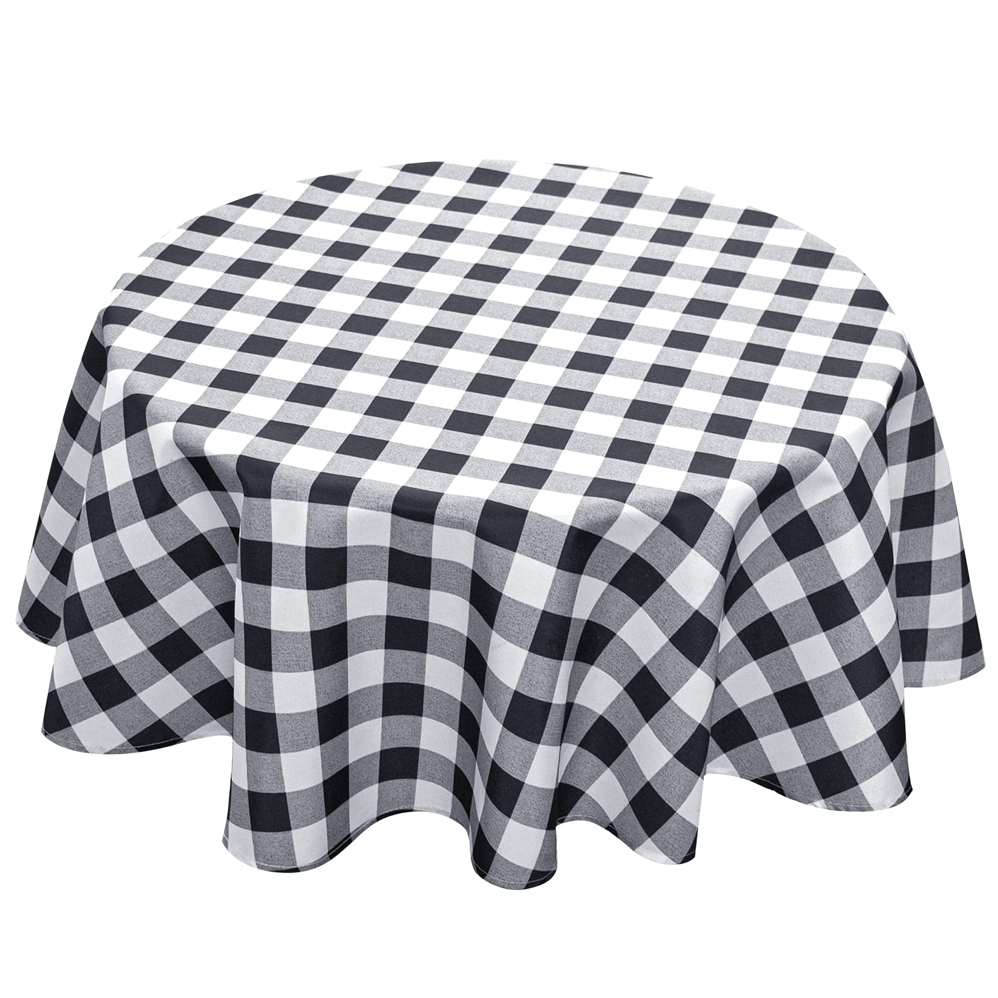 Biscaynebay Round Tablecloth 70" Black/Grey Scottish Plaid, 100% Polyester, Water Resistant