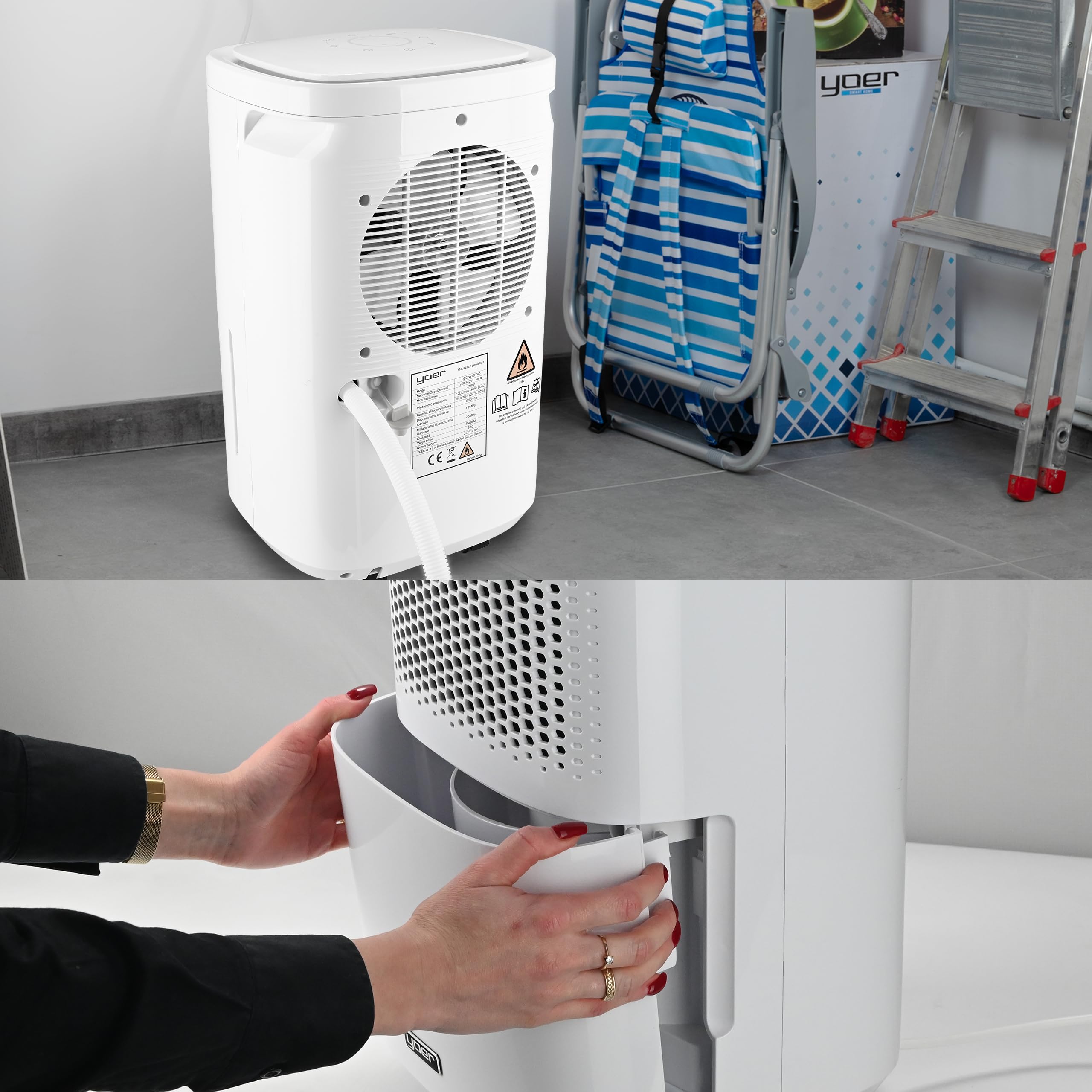 Yoer Dryo DE02W, Osuszacz powietrza 210W, Pochłaniacz wilgoci, Oczyszczacz powietrza, 12l/24h, Aromaterapia, 24 godzinny programator czasowy, Cichy, Wskaźnik LED, Wi-Fi, Biały