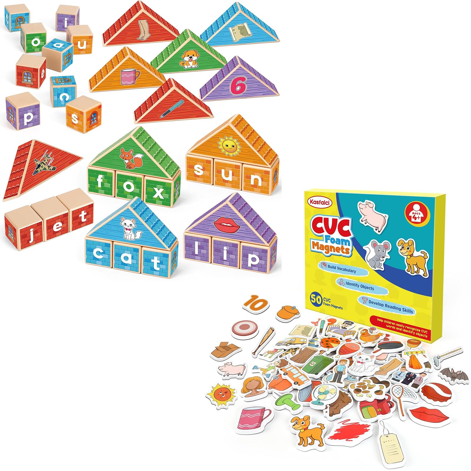 Amazon.com: Kasfalci CVC Word Games & 50 Magnetic Objects Fridge ...