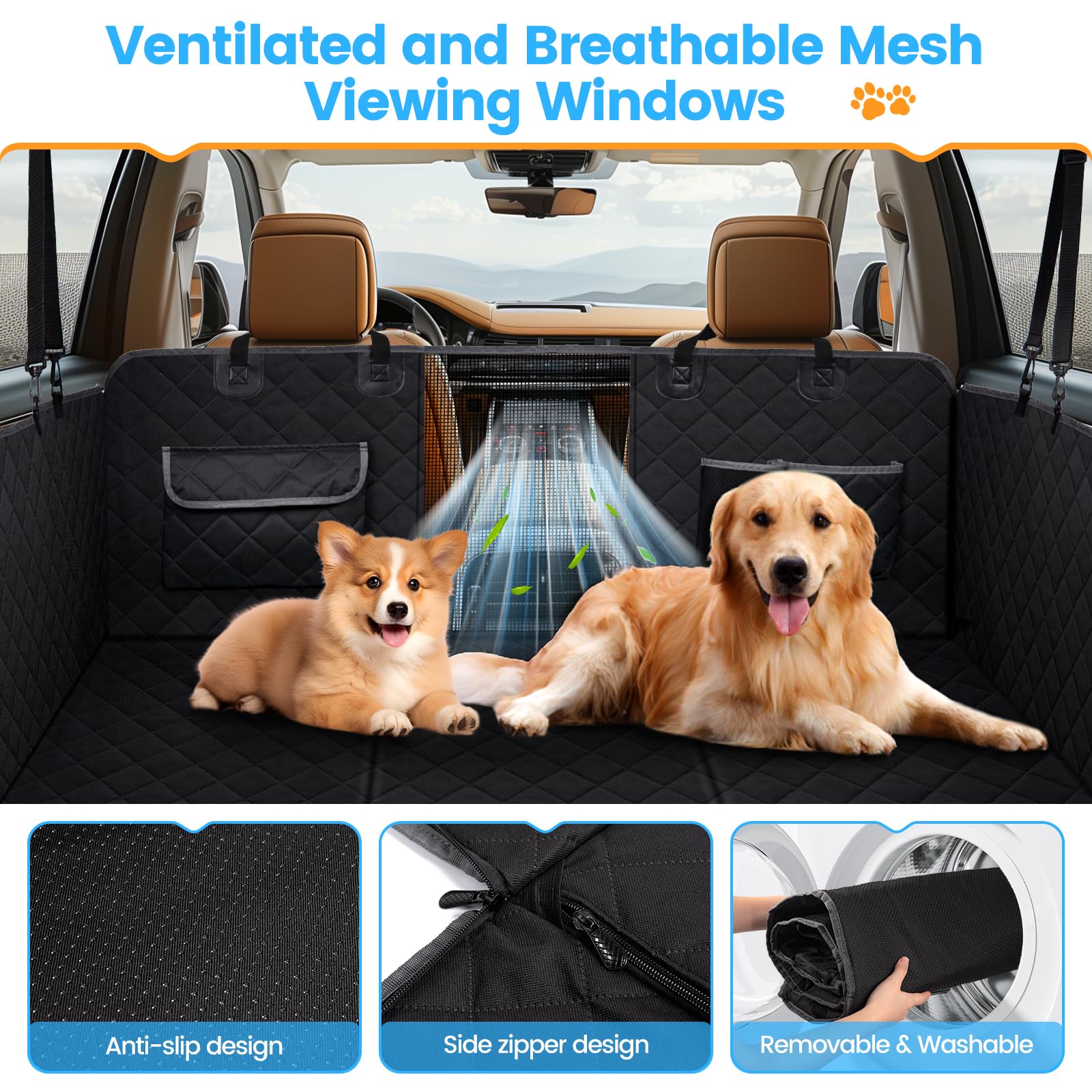 Hundedecke Auto Rückbank, Wasserabweisende hundeautodecken rücksitz mit Seitenschutz und Sichtfenster, Rücksitz Hund Auto mit Harter Unterseite Universal Kratzfeste Autoschondecke Hund Rücksitz