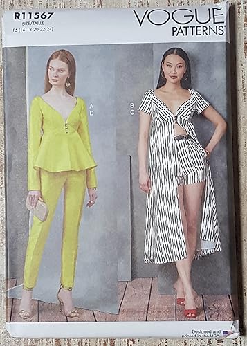 Patrón de costura Vogue R11567 Tops, pantalones cortos y pantalones de señoritas F5 (16-18-20-22-24)