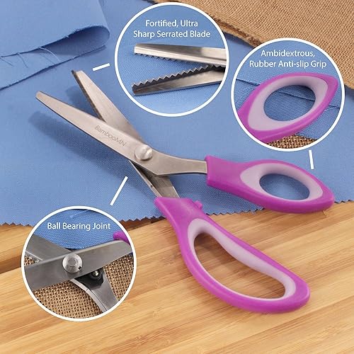 Miniatura 4 de BambooMN Juego de tijeras de titanio Softgrip  Rosado costura arte manualidades oficina 1 juego de 4 unidades color morado