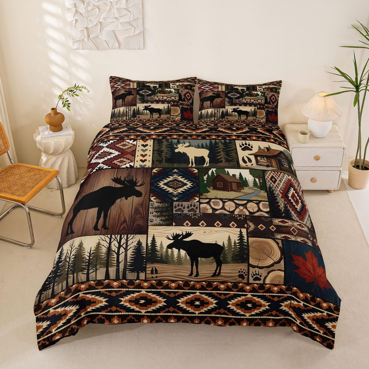 Parure de lit cerf chasse 220x240cm recréez l'ambiance cocooning d'un chalet de montagne en hiver