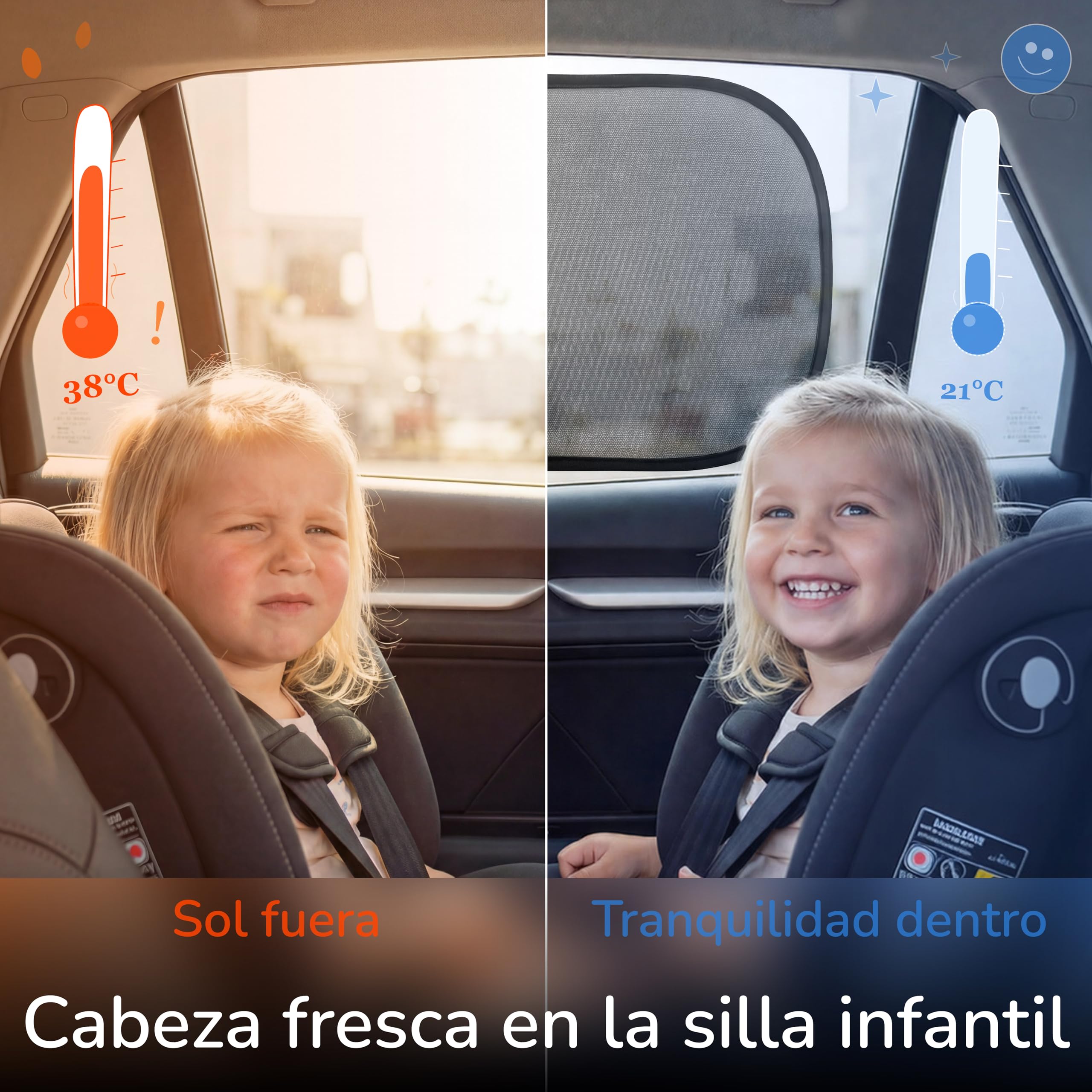 Upgrade4cars 2 x Parasol Coche Bebe con Protección UV | Protector Solar Autoadhesivo para Ventana Lateral Trasero | Interior Ventanas Laterales Niños