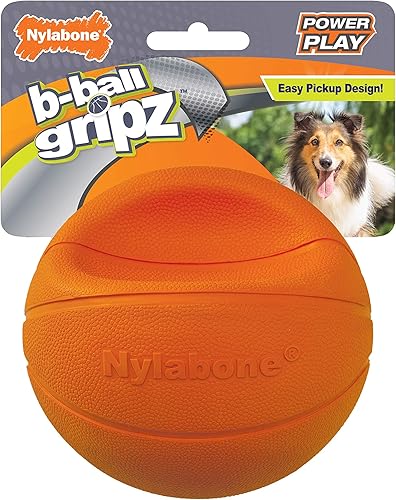 Nylabone Power Play Gripz - Juguete de fieltro de goma para baloncesto, pelota chirriante para perros, tamaño mediano (1 unidad)