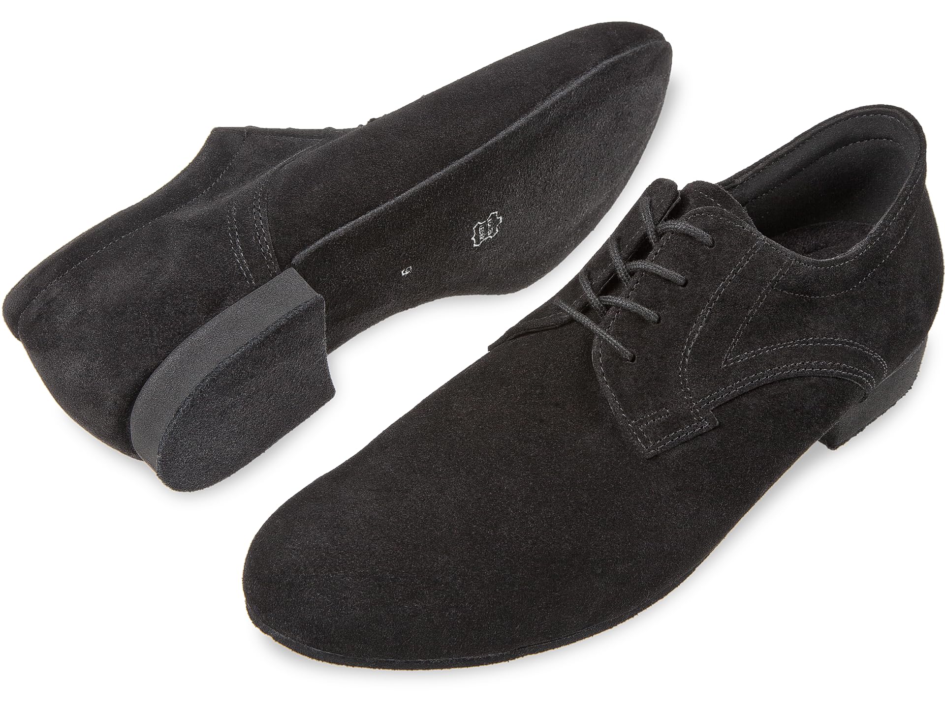 Diamant Herren Tanzschuhe 085-026-001 - Veloursleder Schwarz - 2 cm Micro-Heel - Extra Weit - Rauledersohle - Made in Germany