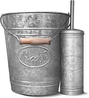 Autumn Alley Farmhouse Bathroom Trash Can and Toilet Brush Set - Rustic Bathroom Accessories for Charming Bathroom Décor, Galvanized, Grey