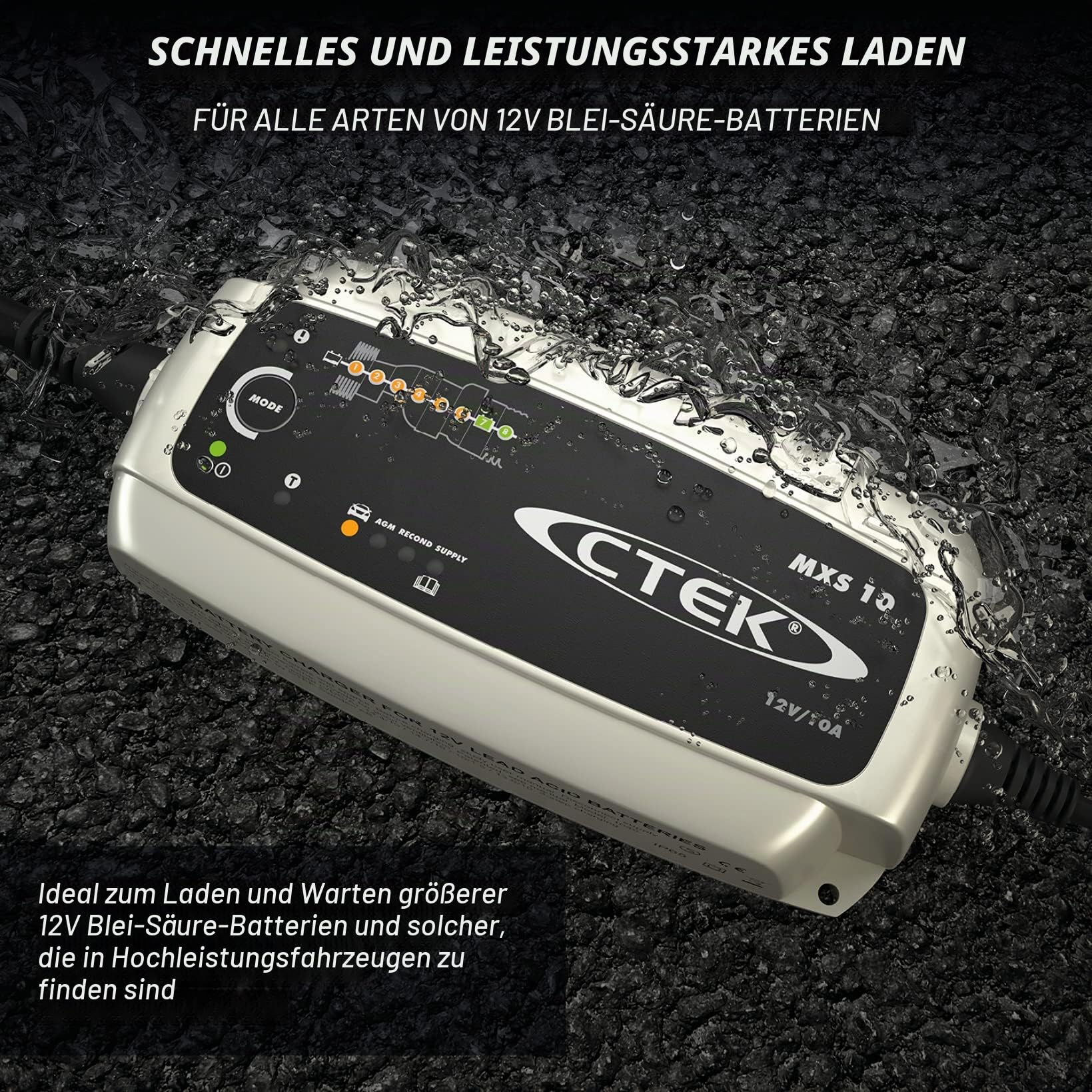 CTEK MXS 10, Batterieladegerät 12V Für Größere Fahrzeugbatterien, Boot, Wohnwagen & CS Connect U-TERMINAL, permanente Verbindung für schwer zugängliche Batterien