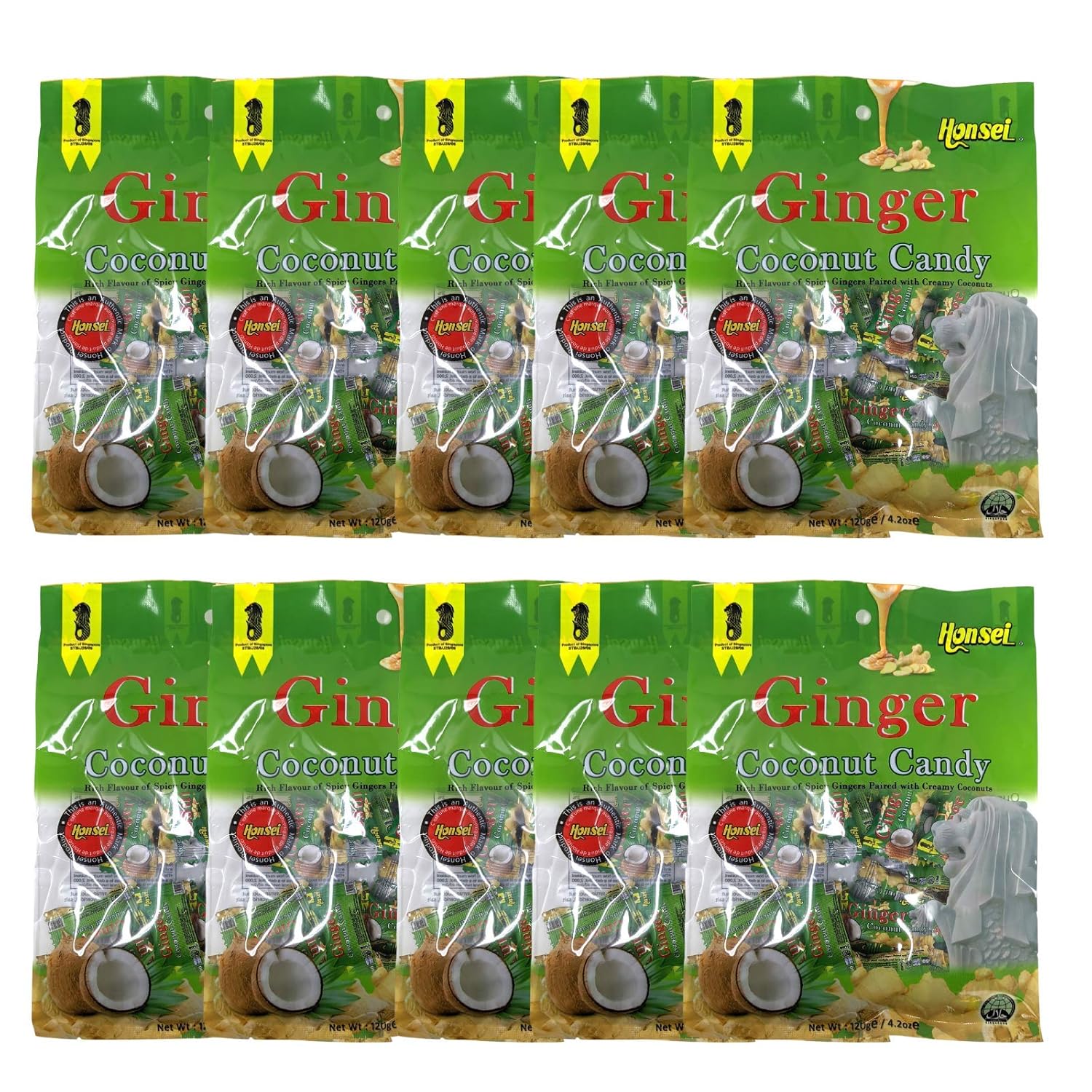 Honsei Ginger Coconut Candy for Nausea, Bloating, Gas