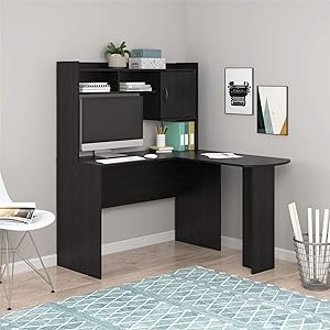 Mainstays L-Shaped Desk with Hutch, Multiple Colors (L-Shaped Desk with Hutch, Black Oak)