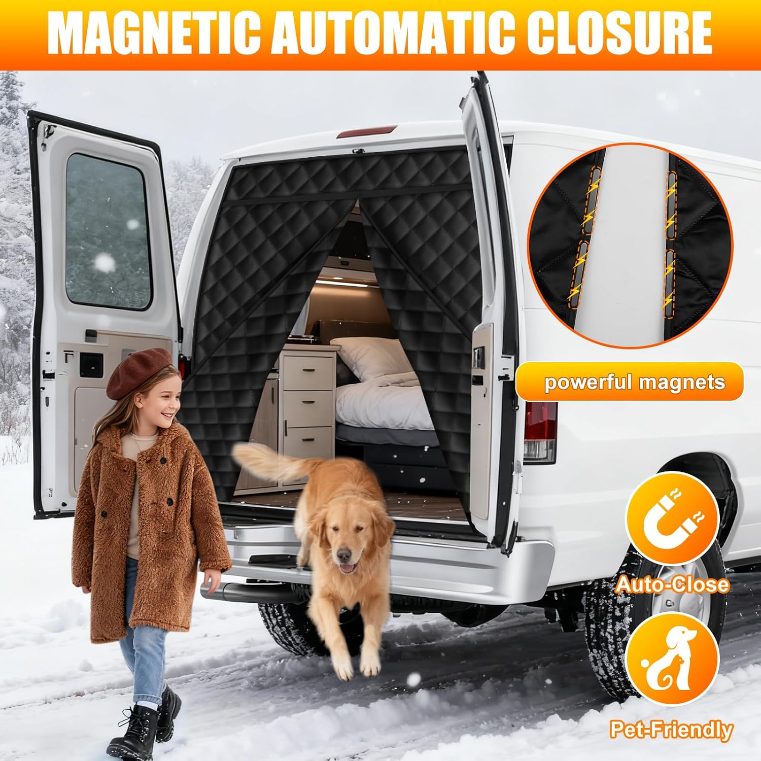 Van Insulated Door Curtain for Rear Doors Magnetic Thermal Cover for Ford E-Series/Econoline/Club Wagon 2003-2025 - Keep Heat in & Cold Out for Winter Camper Van