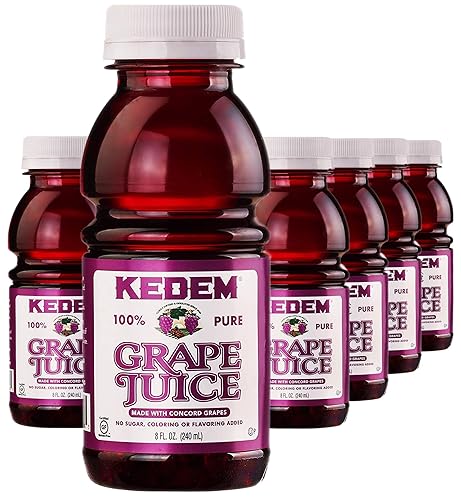 Kedem Jugo de uva, botella de plástico sin BPA de 8 onzas (paquete de 12) fabricada con uvas Concord, certificado Kosher