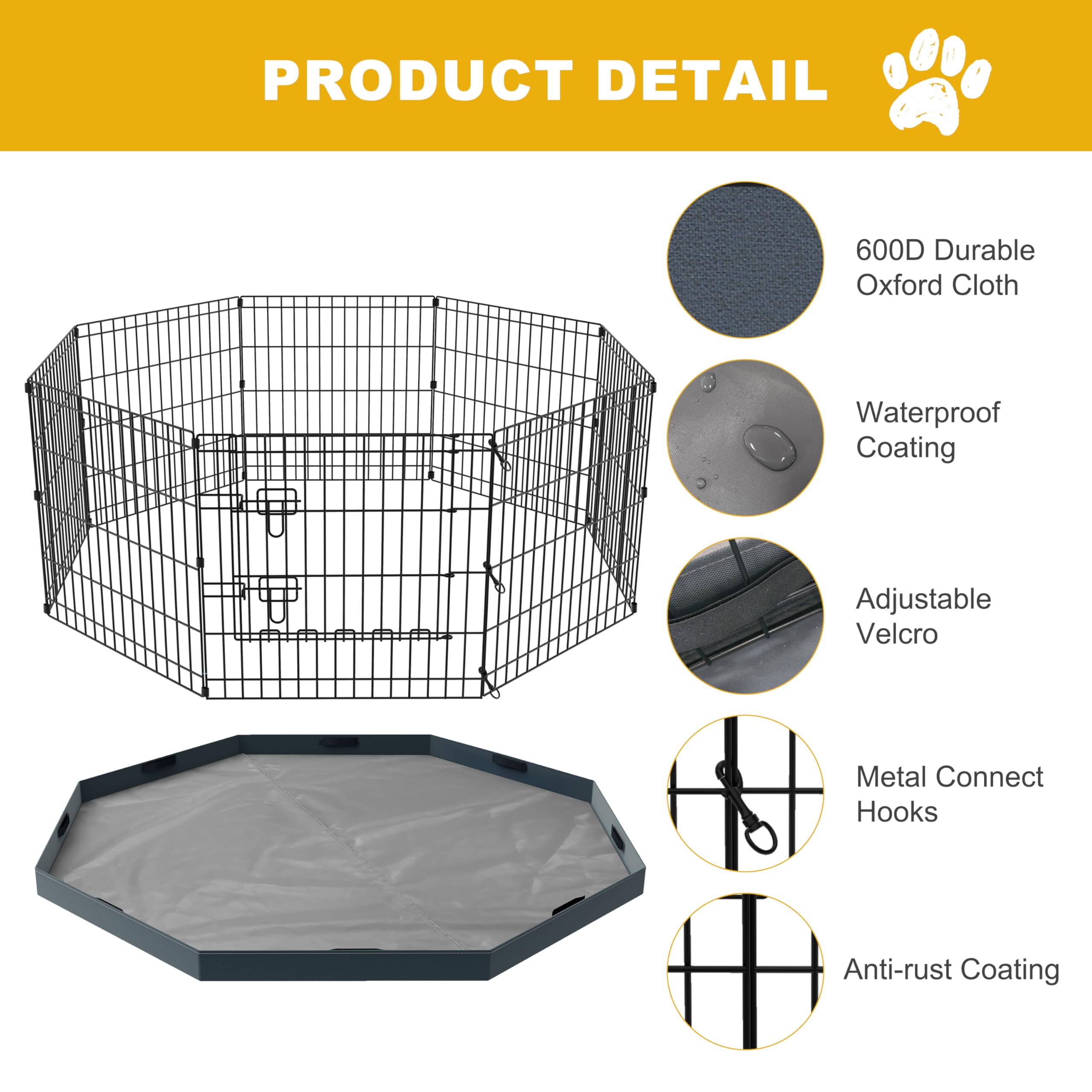 Recinzione per cani in metallo, pieghevole, a 8 sezioni, 61 cm di larghezza x 61 cm di altezza, con imbottitura inferiore