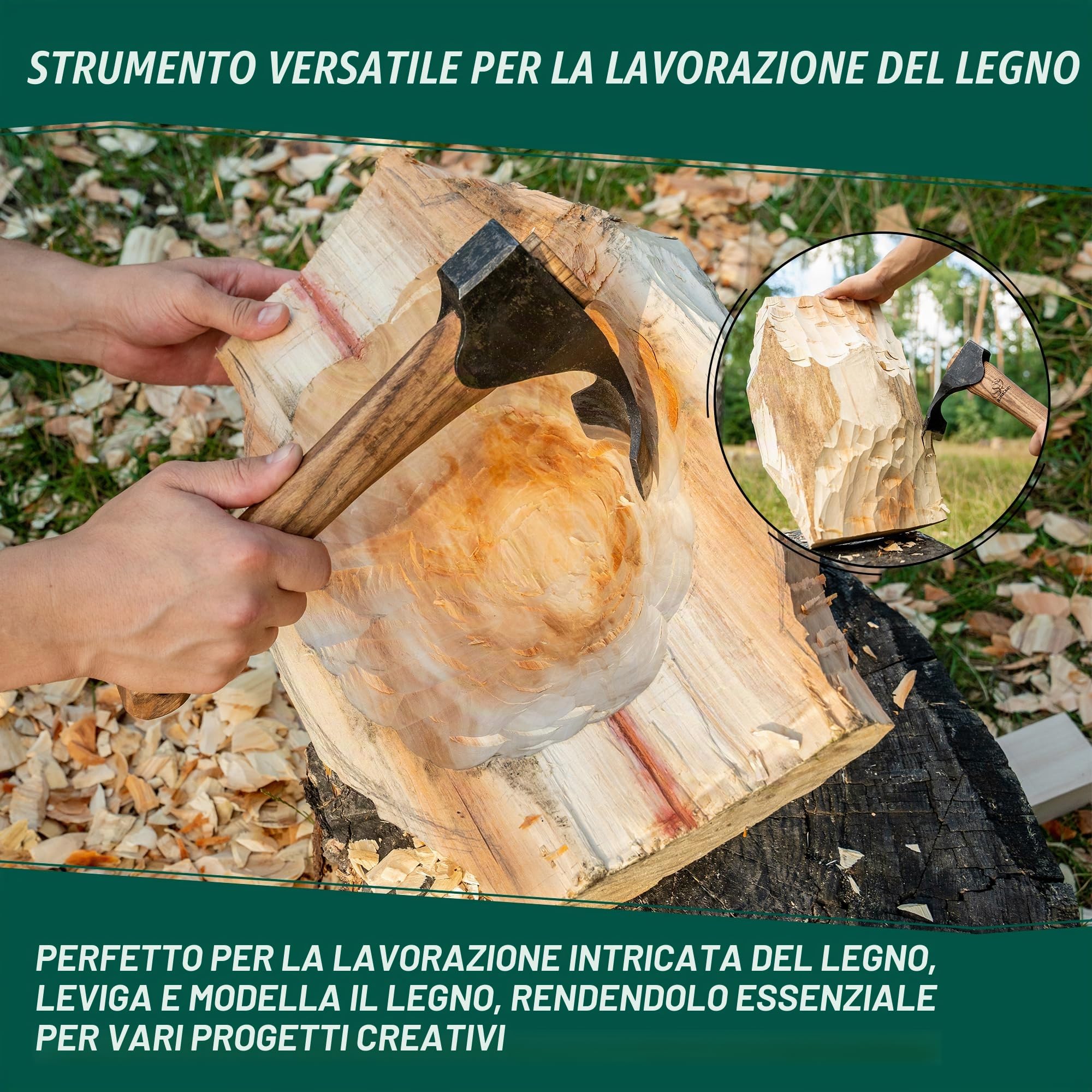 BeaverCraft Ascia per Intaglio del Legno con Manico in Legno - Ascia per Intaglio Curvo - Ascia per Lavorazione del Legno per Gocciolatoi - Strumenti per Intaglio del Legno a Mano - Strumenti per