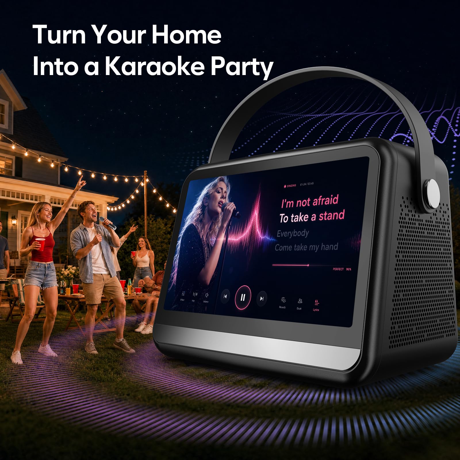 Ankuka Karaoke - Máquina de karaoke con pantalla y pantalla integradas, compatible con Wi-Fi, Bluetooth, USB y tarjetas TF, dispositivo de karaoke portátil para fiestas en casa y reuniones familiares