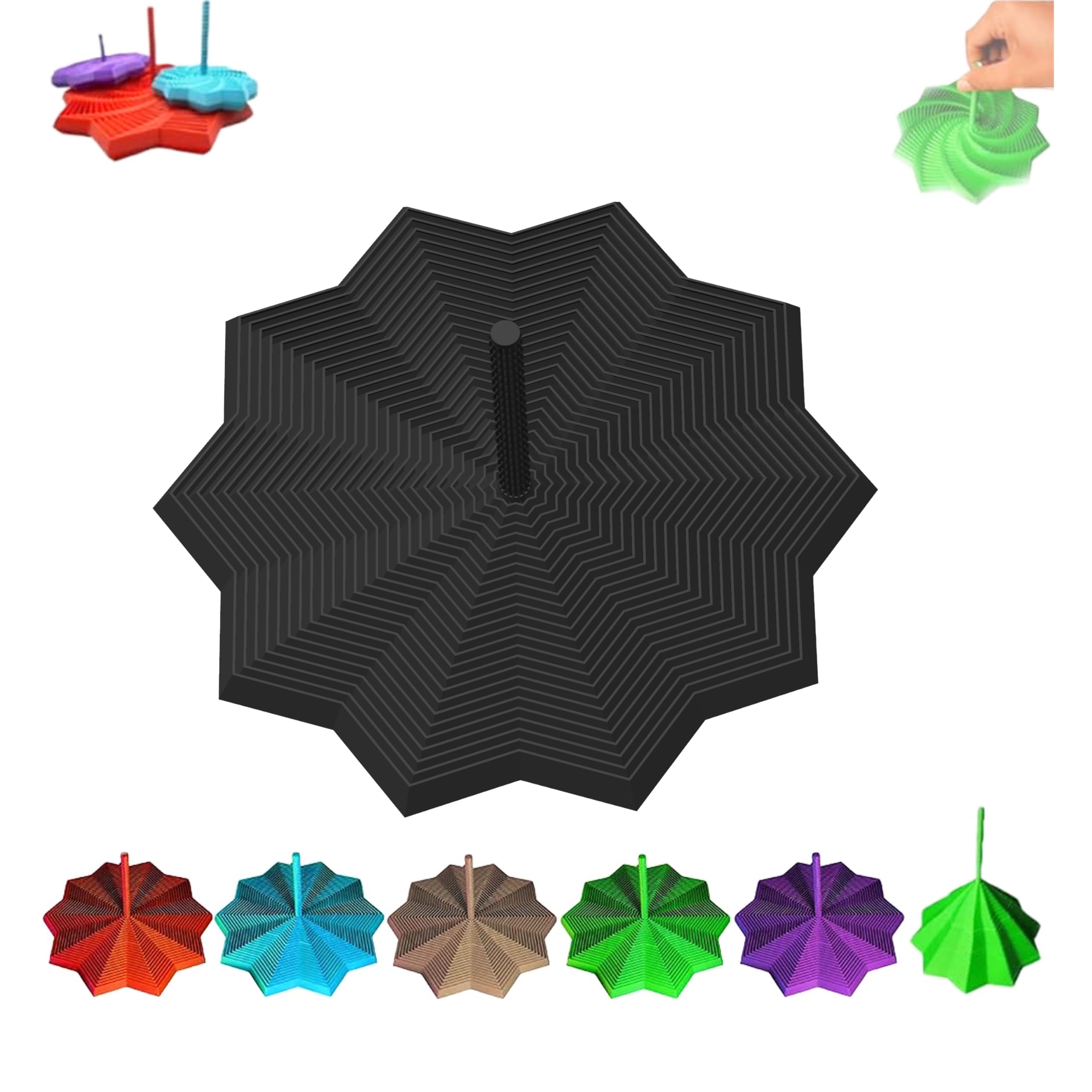Amarise 3D-Printed Expanded Sensory Fidget Star – Spiral Honeycomb Hexagon with Handle, Stress Relief Toy, for Adults & Teens, PLA Material (Black, 6.89in)