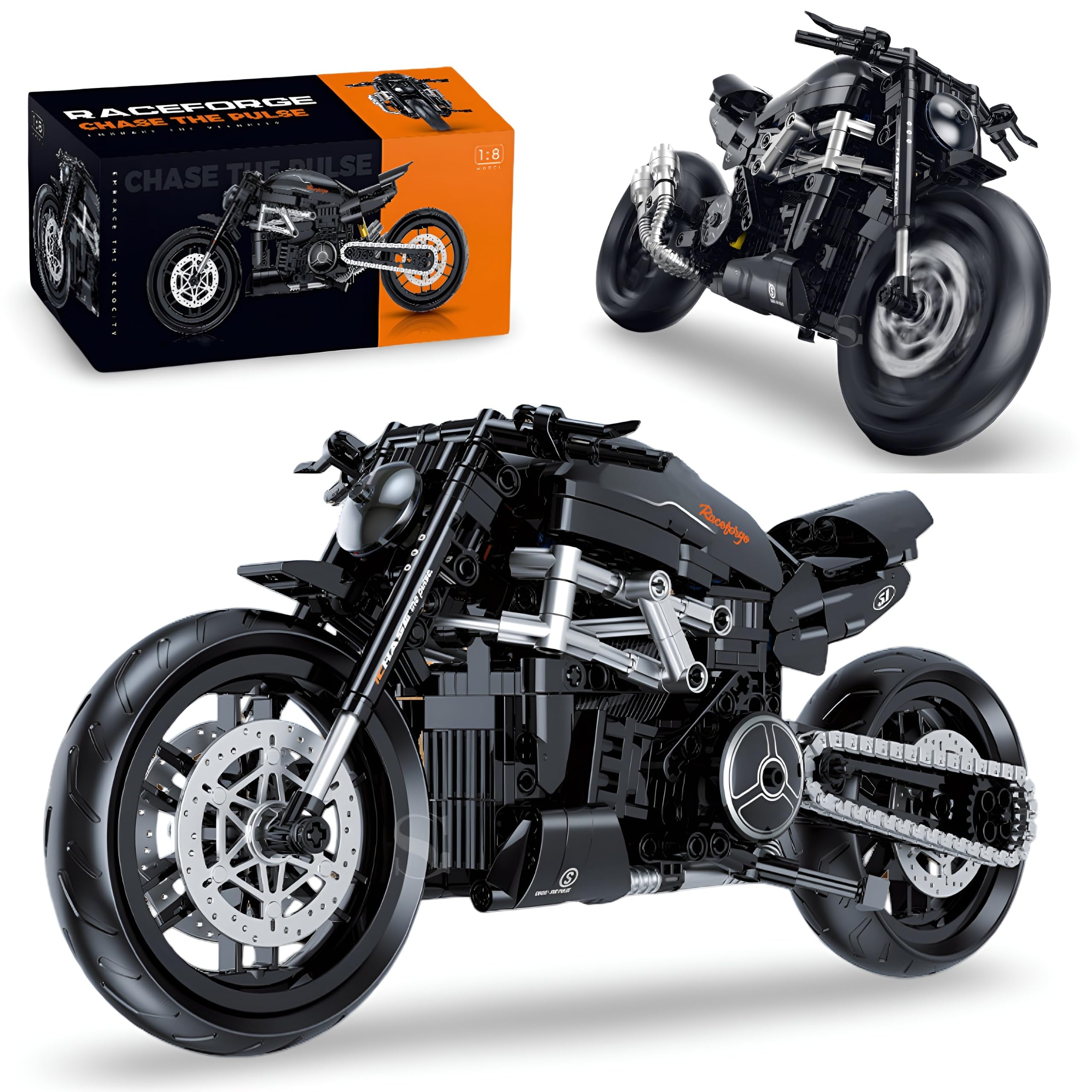 Technik Motorcycle Building Set, 1:8 Scale Racing Motorcycle Building Kit