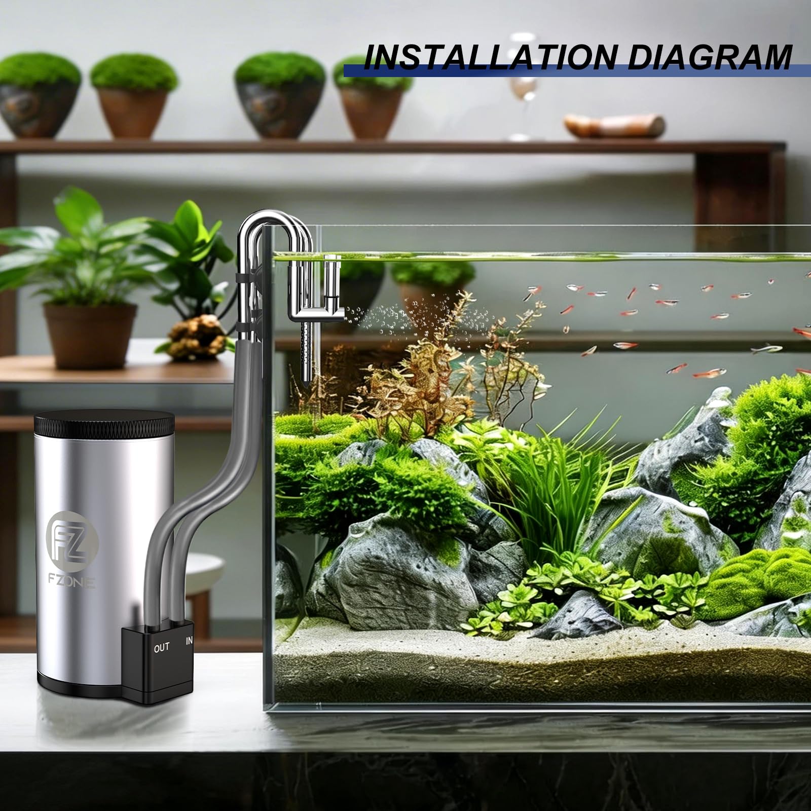 FZONE Aquarium Filter Kit, External Canister Filter 79 GPH for Small Aquariums, Quiet Pump, Dual-Layer Filtration, Adjustable in/Out Pipes, Stainless Steel Design for Tanks up to 24 Gallon - 4