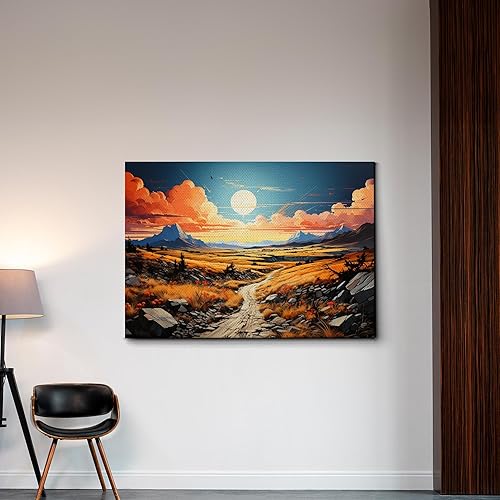 Miniatura 3 de Canvas Framed Canvas Wall Art Wood Panel, Sunset Art, Colorful Nature Landscape, Desert Cactus Print, Road Blue Sky With Mountains, Canvas Prints,