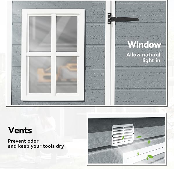 Outsunny 10 x 4 ft Plastic Garden Shed, Outdoor Storage Resin Shed with Floor, Double Windows, Lockable Doors and Vents, for Tools, Bike, Generator, Grey - 4