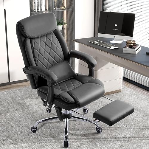 Miniatura 8 de Silla de oficina de masaje con reposapiés, silla de escritorio de respaldo alto con ruedas, silla ejecutiva reclinable de cuero de 45 con