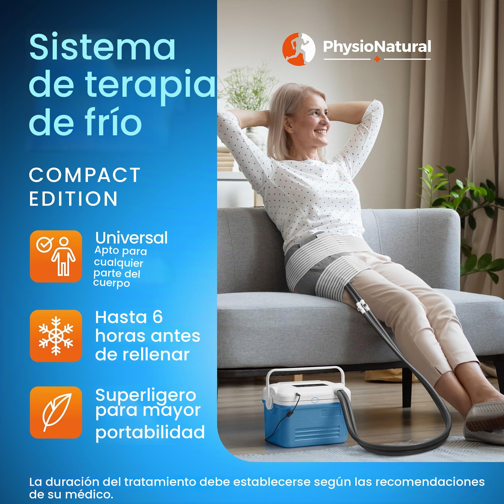 Máquina de terapia de frío – Compact Edition: compresión y crioterapia para todas las partes del cuerpo | Sistema de terapia de hielo portátil para recuperación postoperatoria de rodilla | Hasta