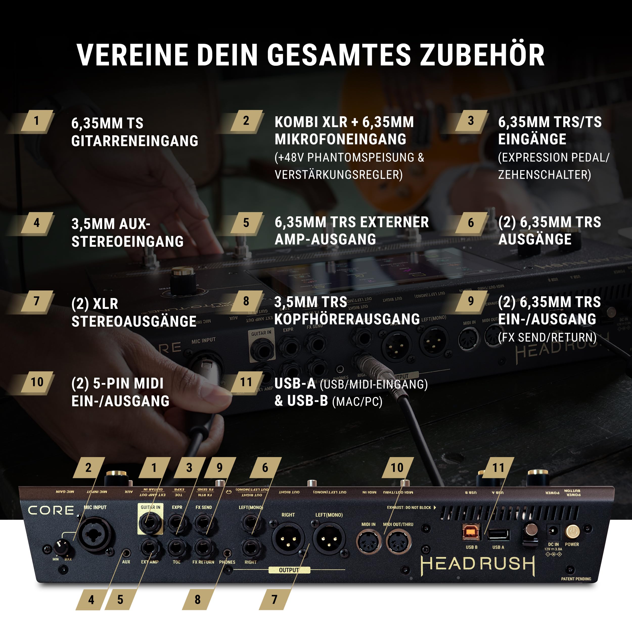 HeadRush Core - Gitarre und Vocal Multi Core Effekt Amp Modelling Prozessor mit Cloning, Looper, Antares Auto-Tune, WLAN, Touchscreen und Bluetooth
