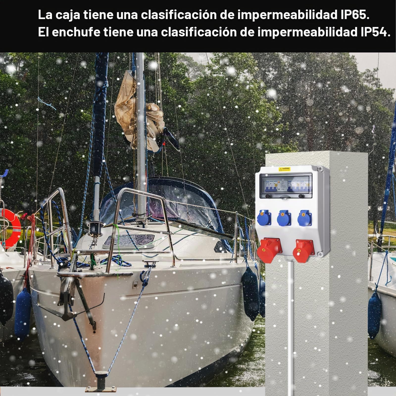 Distribuidor de Corriente para Construcción, Distribuidor de Pared para Obras con Disyuntor, 5P CEE Socket y Schuko Socket, Distribuidor de Consumo Eléctrico para Talleres y Fábricas