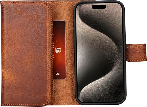 Miniatura 6 de Bayelon Funda tipo cartera para iPhone 15 Pro Max, billetera de cuero triple plegable, funda magnética desmontable, tarjetero para iPhone 15 Pro
