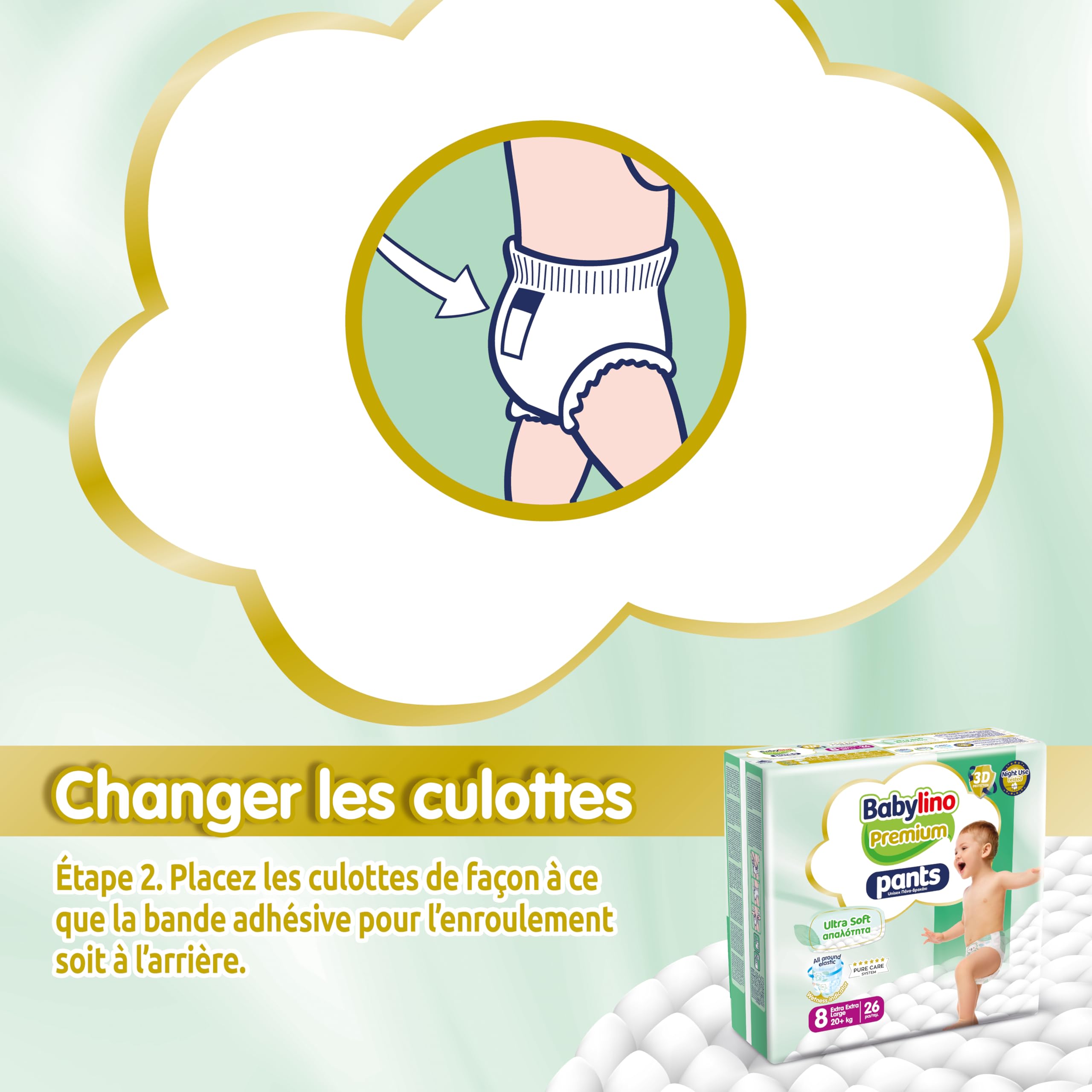 Babylino Premium Pants, Couches culotte Taille 8 avec filtre ULTRA SOFT, XXL (20+kg), 26 unités