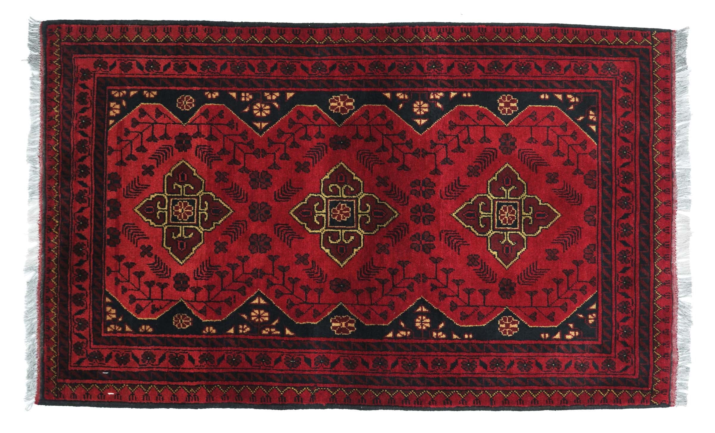 Tapis Khal Mohammadi afghan marron géométrique 100x150 cm pour sol froid et déco terne