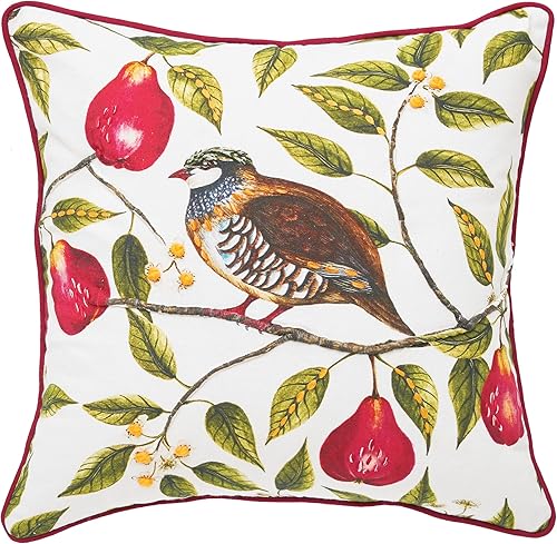 C&F Home Almohada cuadrada de 18 x 18 pulgadas con estampado de perdiz en peral, 18 x 18 pulgadas, color rojo