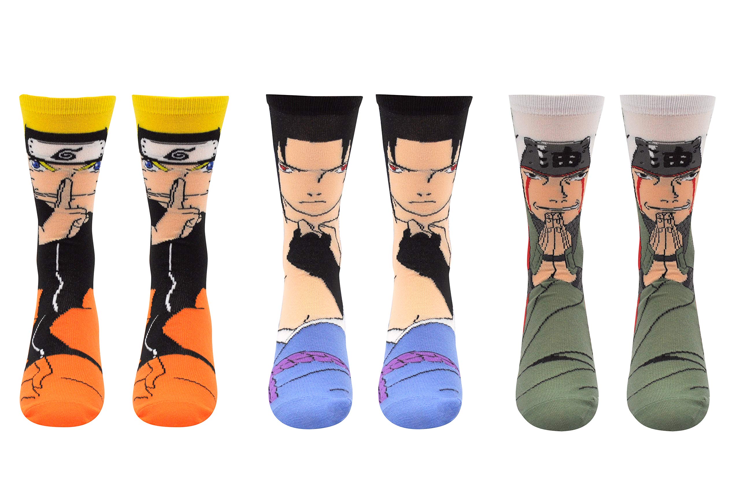 Everything Legwear Naruto Shippuden Cosplay Crew Socks - Naruto, Sasuke, Jiraiya Characters - One Size Fits Most