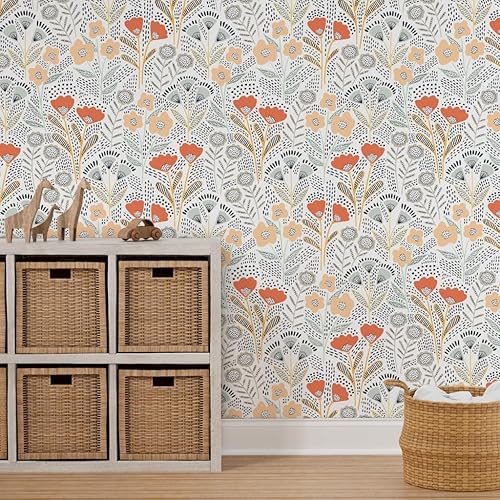 Miniatura 7 de Spoonflower Papel tapiz autoadhesivo de 12 x 2 pies, papel tapiz extraíble personalizado de flores naranja