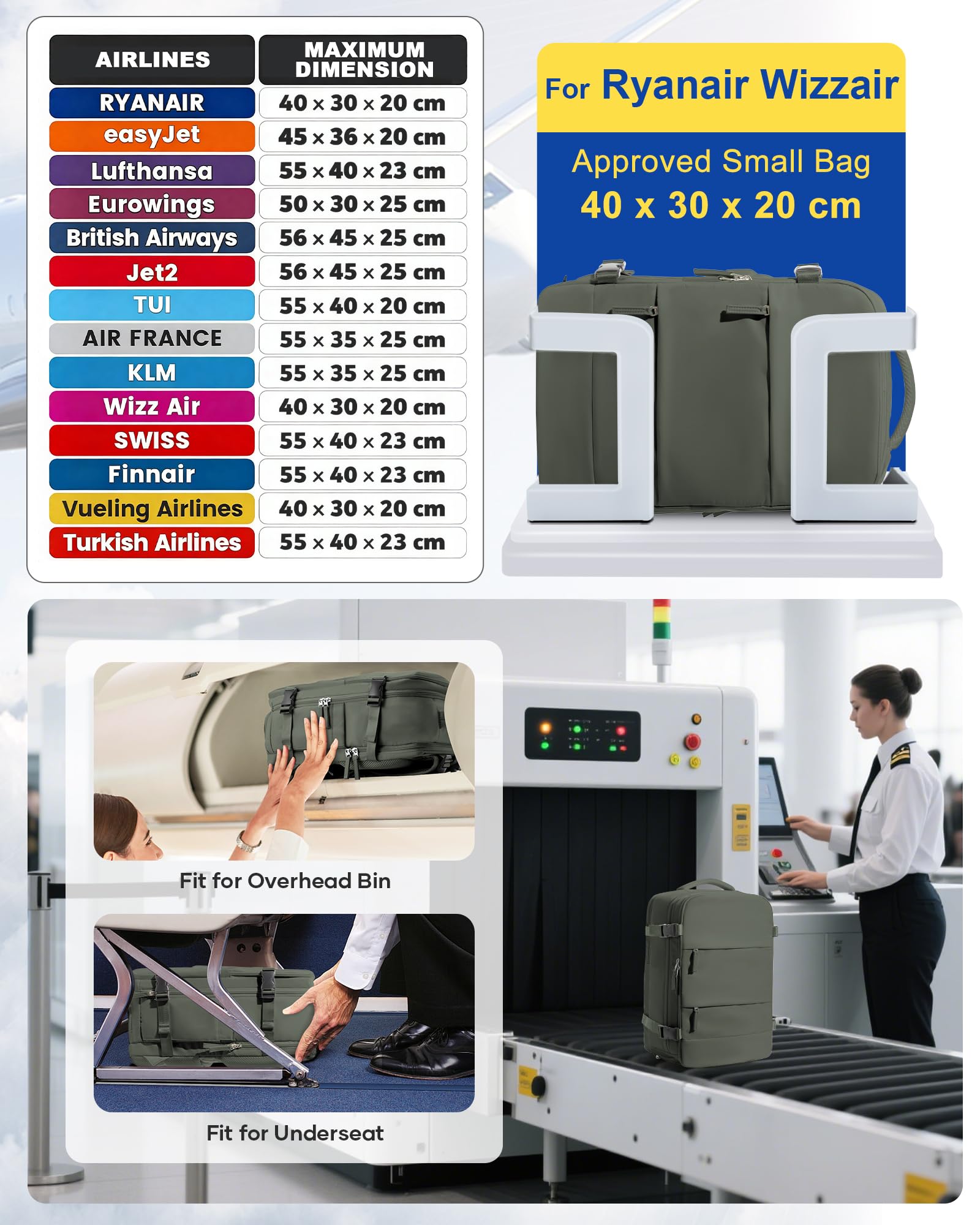 SZLX Zaino Ryanair 40x30x20 Sottovuoto con pompa Zaino da Viaggio 40x30x20 Ryanair Wizzair Bagaglio a Mano 40x20x25 Donna da impermeabile Zaino Casual Laptop da 14 Pollici con Scomparto per Scarpe