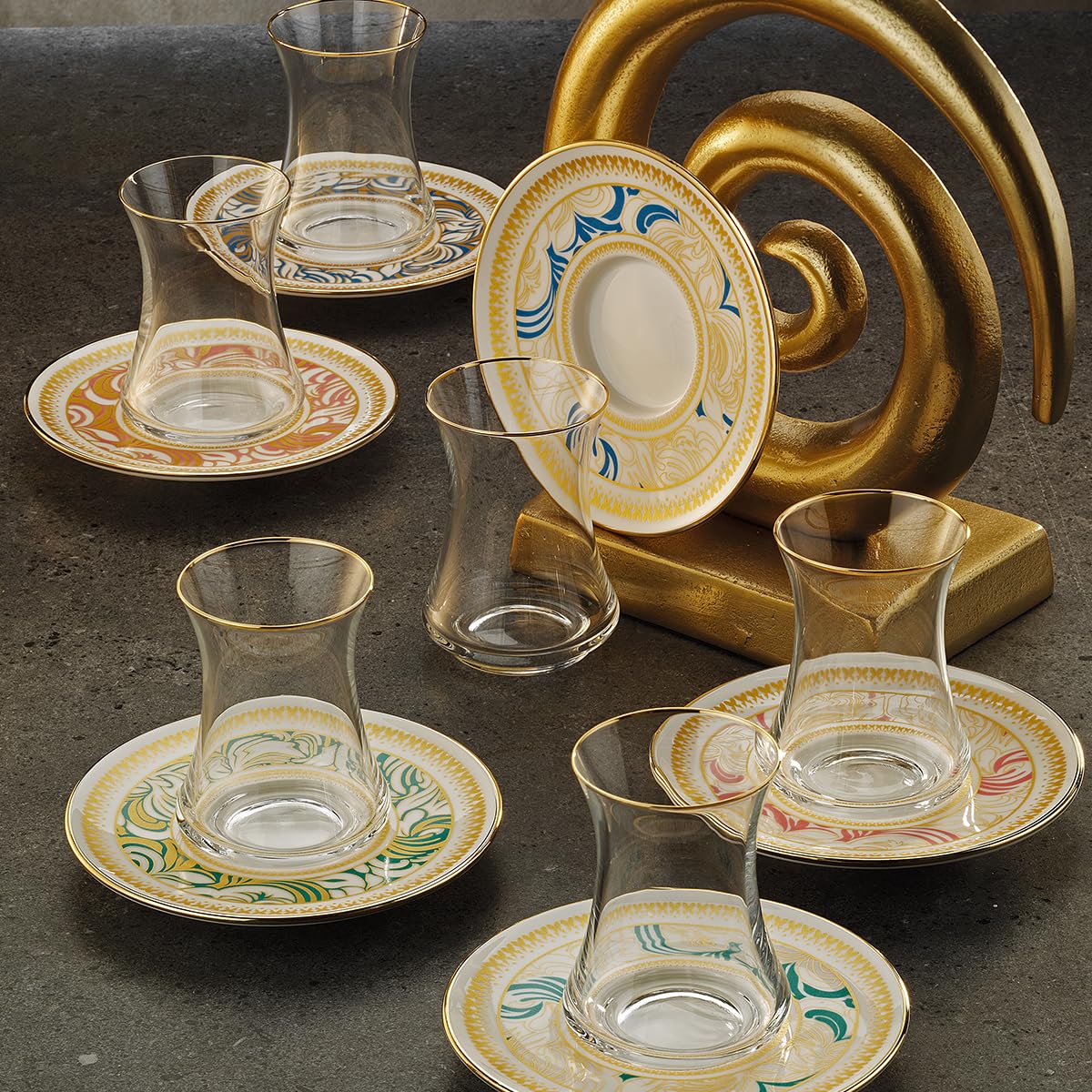 Sandro Moreno 1453 Şal Gold 12 Parça Altı Kişilik Çay Seti 110 ml