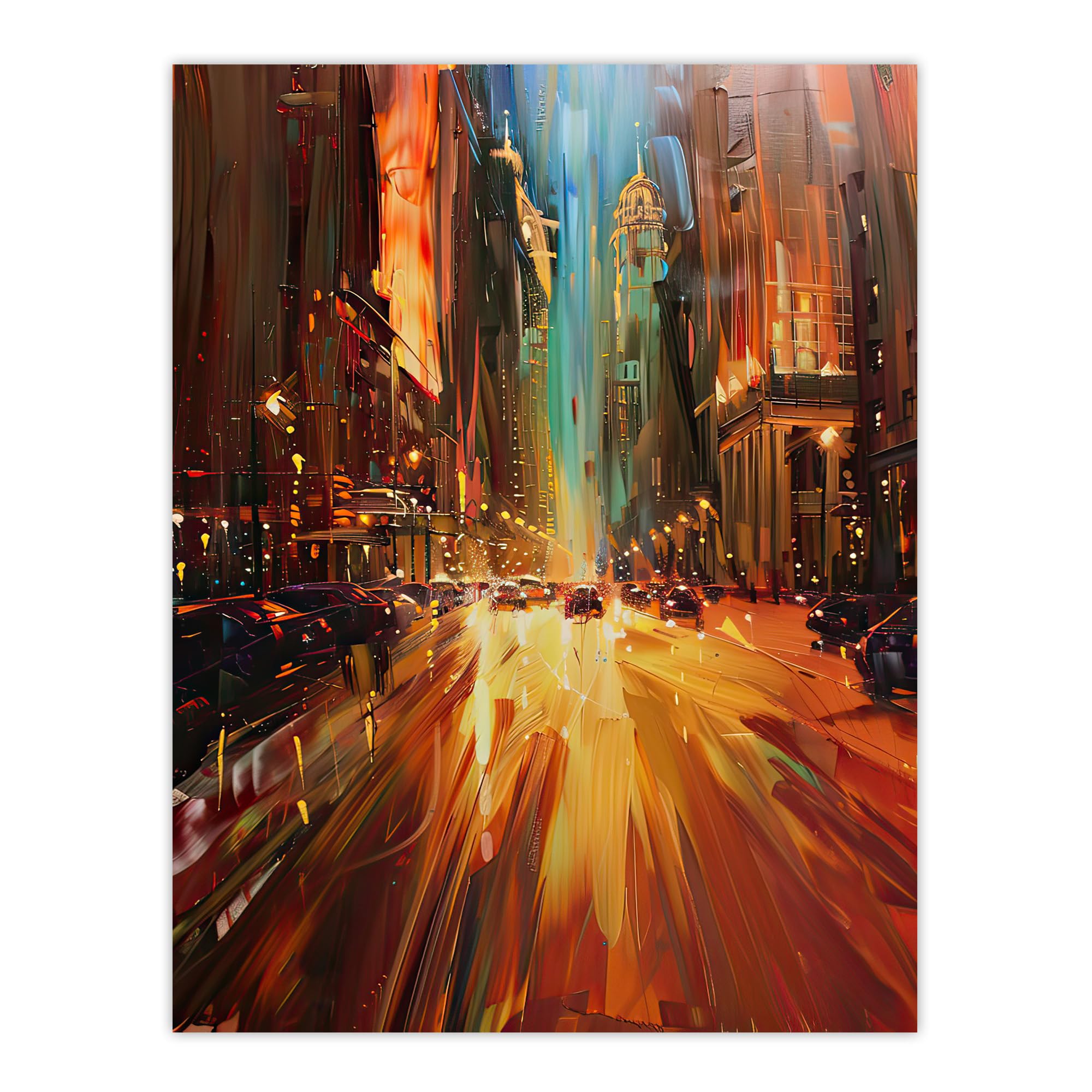 Artery8 New York City Night Cityscape Abstract Painting Living Room Large Wall Art Poster Print Thick Paper 18X24 Inch