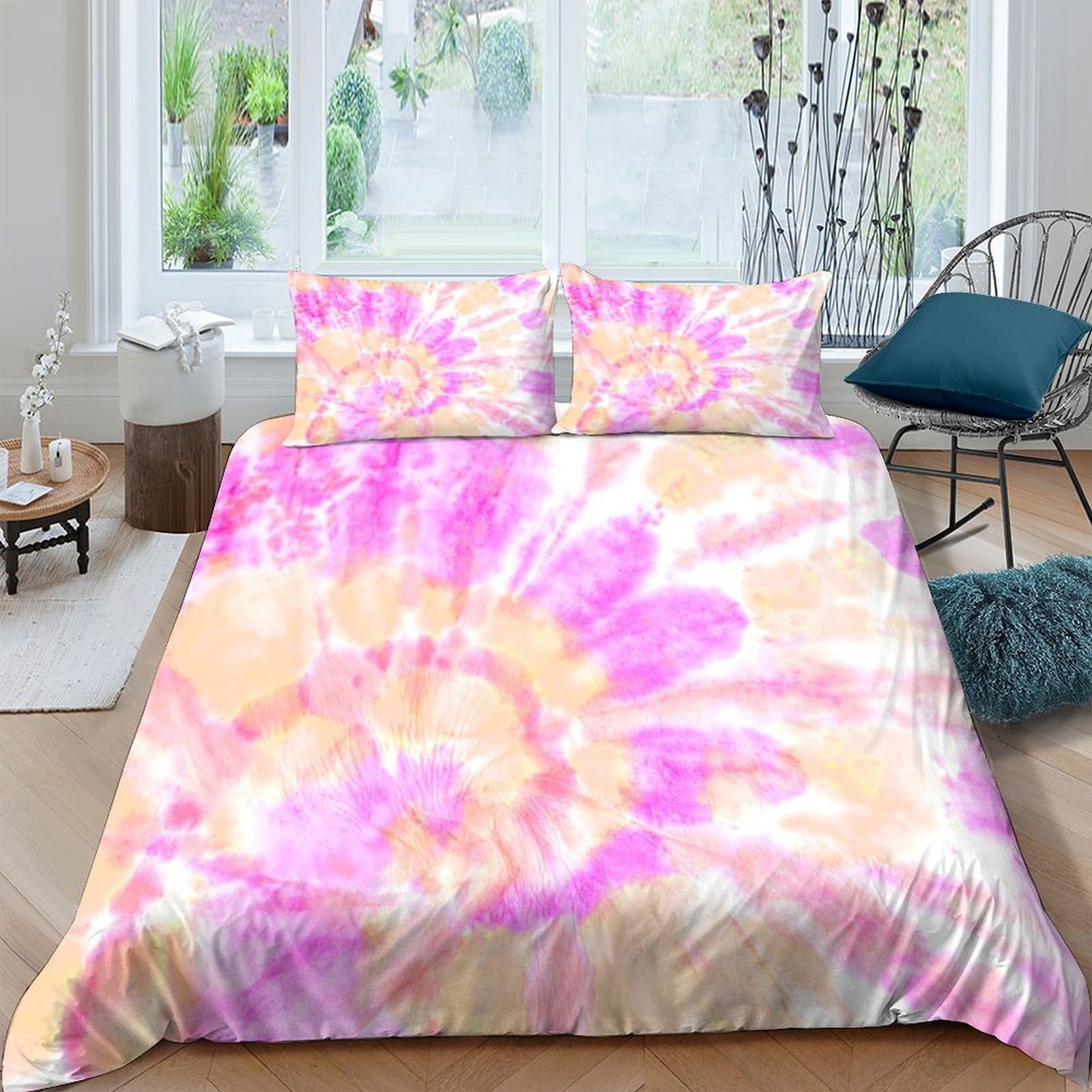 Ctjqhvkz Style-5 3D Printed Pink Tie Dye Fitted Sheet Microfiber Soft Bedroom Protector Yellow Spiral Mattress Cover For Home Dorm Decor Single（135X200cm）
