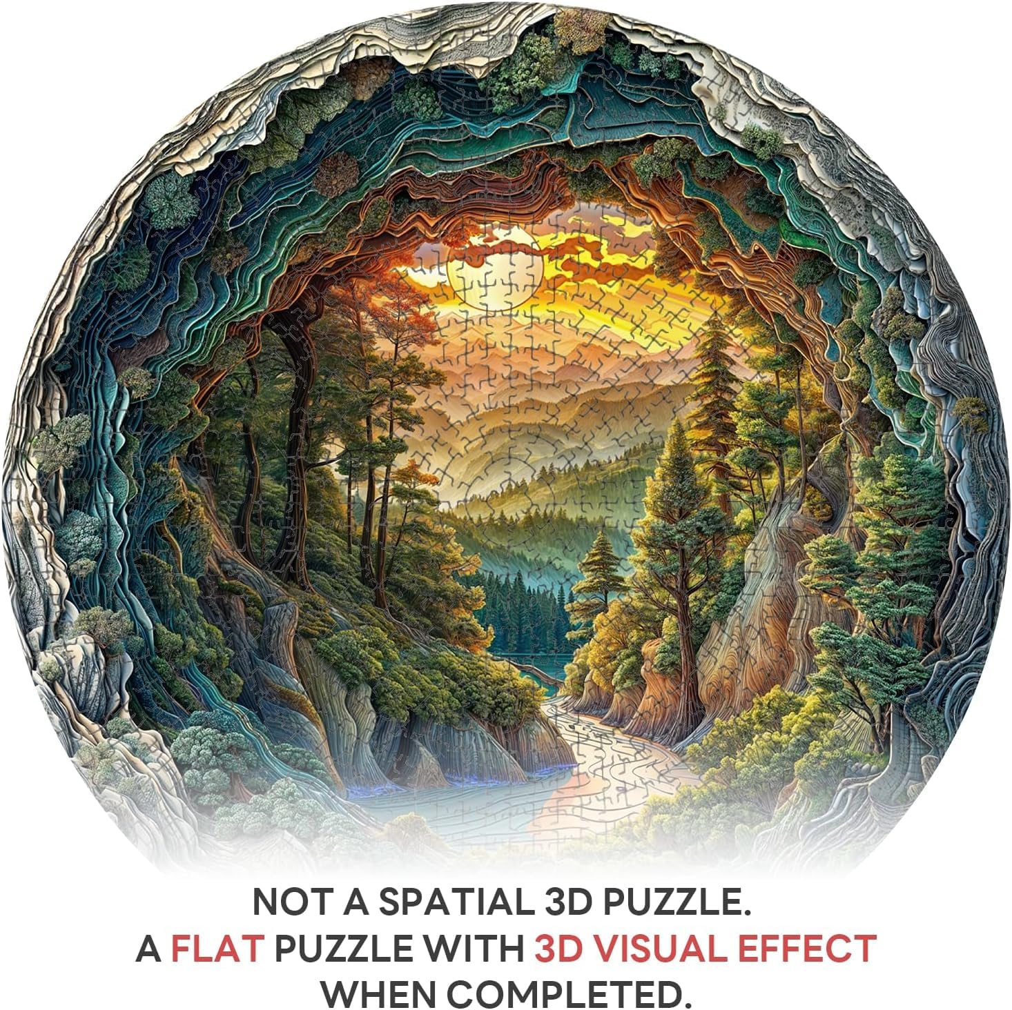 Puzzle für Erwachsene, 1000-3D-Höhlenwald, 1000 Teile, 67,5 x 67,5 cm, hartes, unmögliches, rundes Puzzle, buntes DIY-Puzzle, für Heimdekoration, Familienpuzzle, perfekt für Ostern