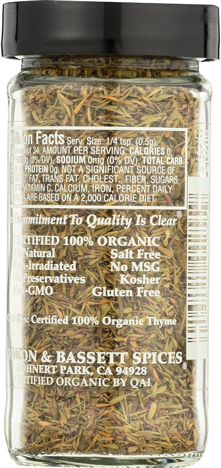 Morton & Bassett Organic Thyme, All Natural, Kosher, MSG Free, Gluten Free & Non-GMO, 0.9 Ounce (Pack of 3)