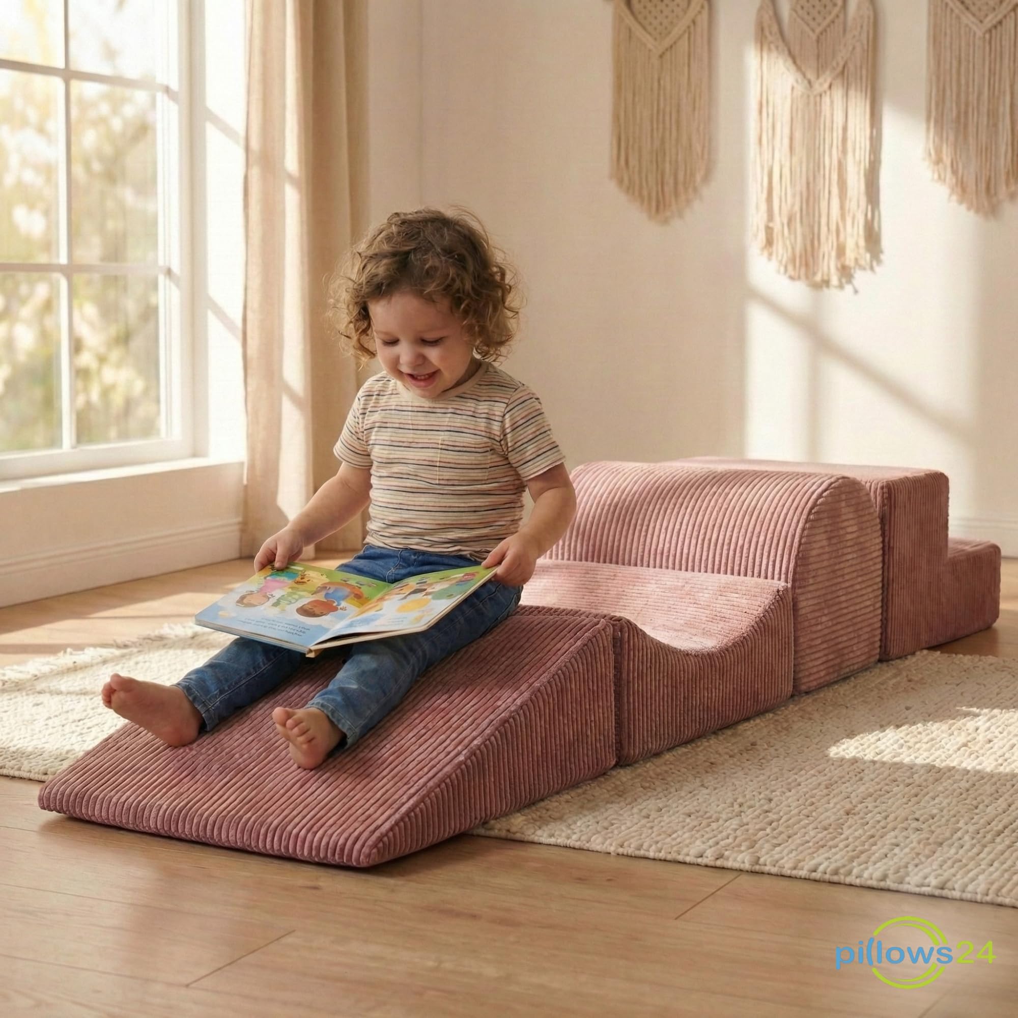 Schaumstoff Bausteine Kinder aus Cord | 4-teiliges Softbausteine Set zum Spielen & Klettern Baby | Schaumstoffbausteine XXL für Motorik & Bewegung | Dunkelgrau