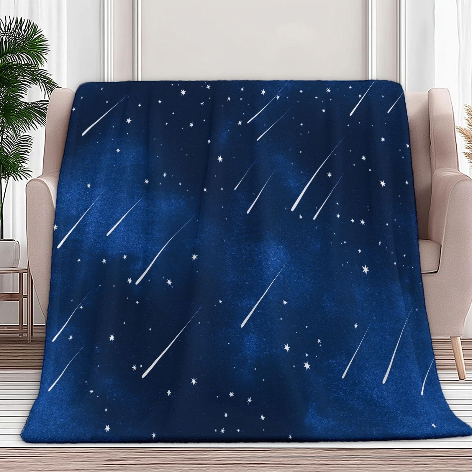 Couverture de lit flanelle bleu foncé haut de gamme motif ciel étoilé et fini moelleux