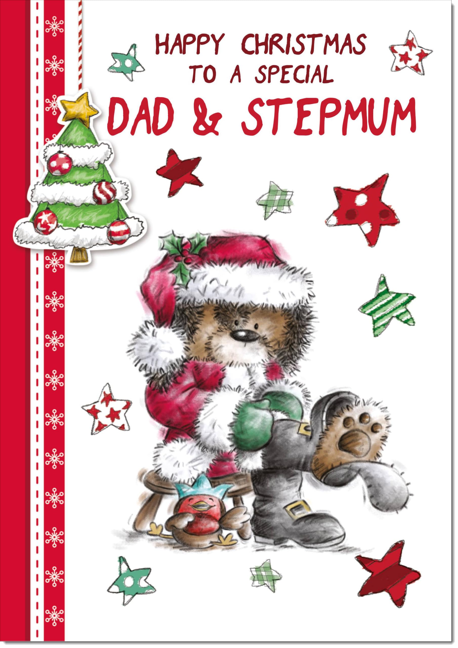 doodlecards Dad and Stepmum Christmas Card Cute Bear Large A4 Size Christmas Card for Dad & Stepmum with Plain Envelope — image 1