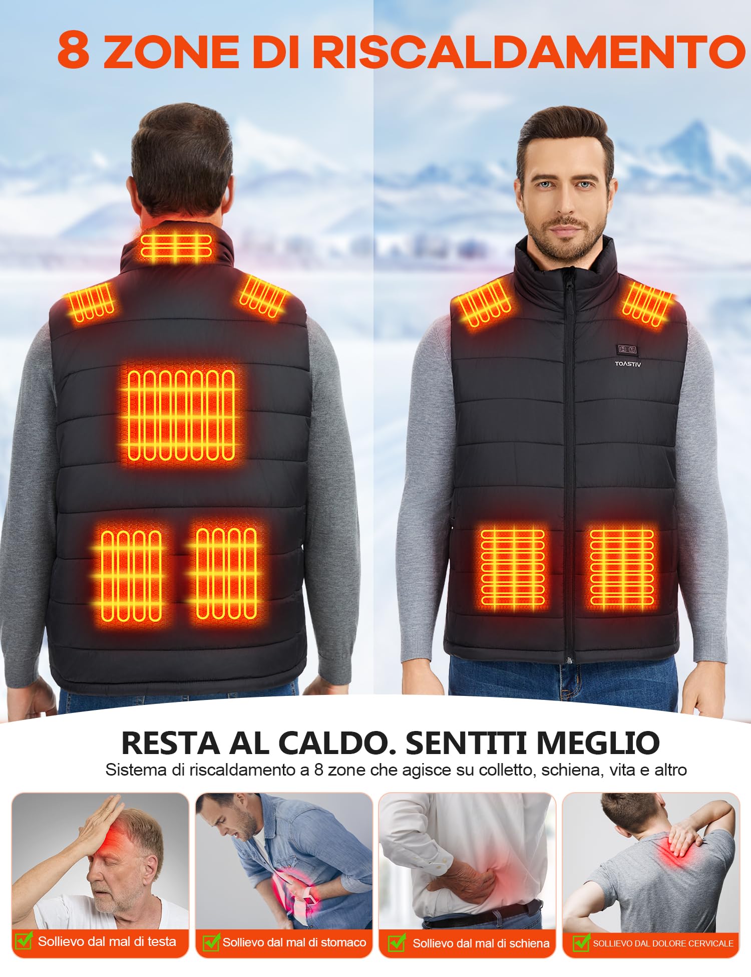 Gilet Riscaldato Uomo con Batteria 18400mAh 7.4V - 8 Zone Riscaldanti, Lavaggio in lavatrice, Gilet Termico Elettrico con Controllo a Doppia Zona