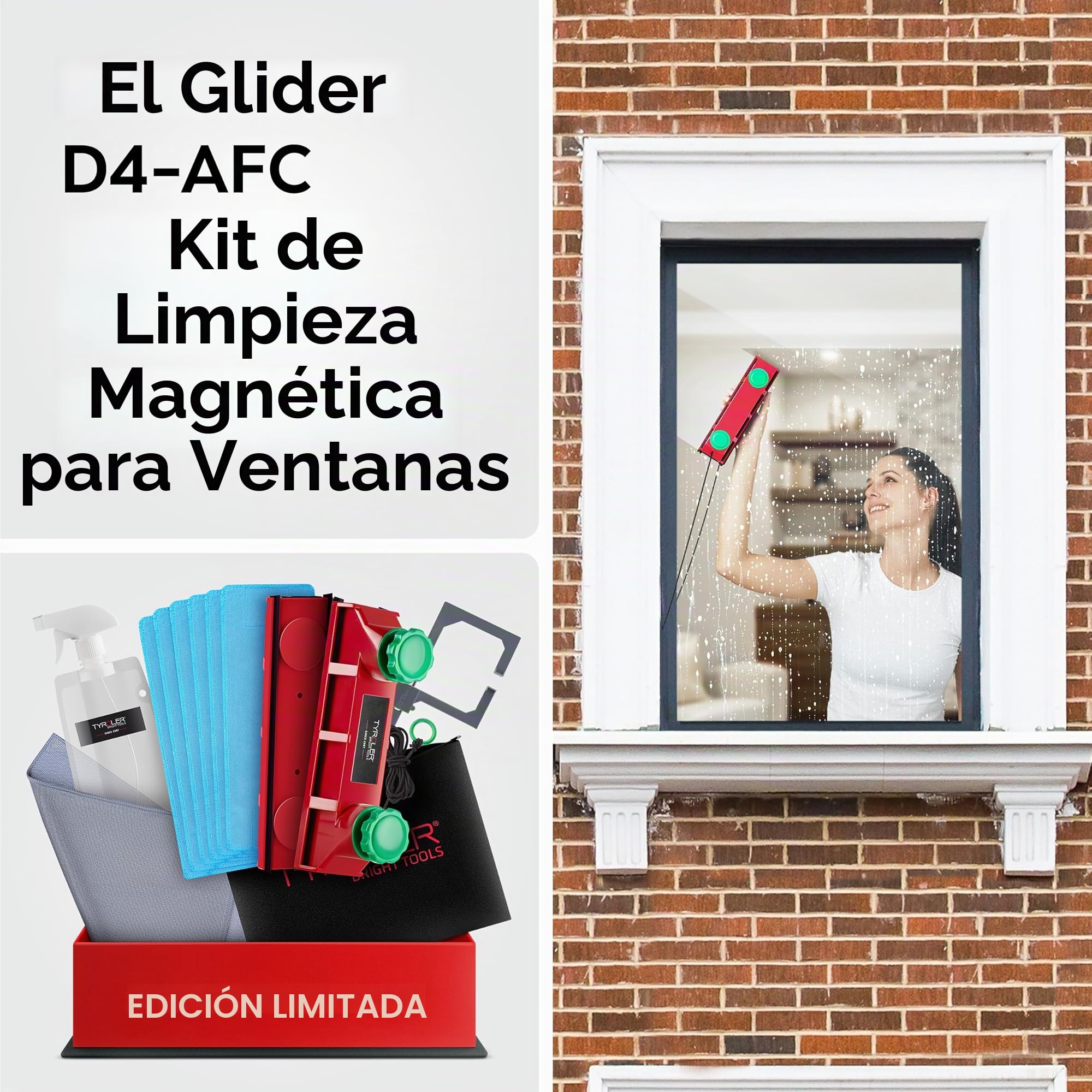 Tyroler Glider D-4 - Herramienta magnética para limpiar ventanas de doble acristalamiento, equipo de limpieza de ventanas magnético para ventanas de 2 a 40 mm de grosor, imán de limpiador de ventanas