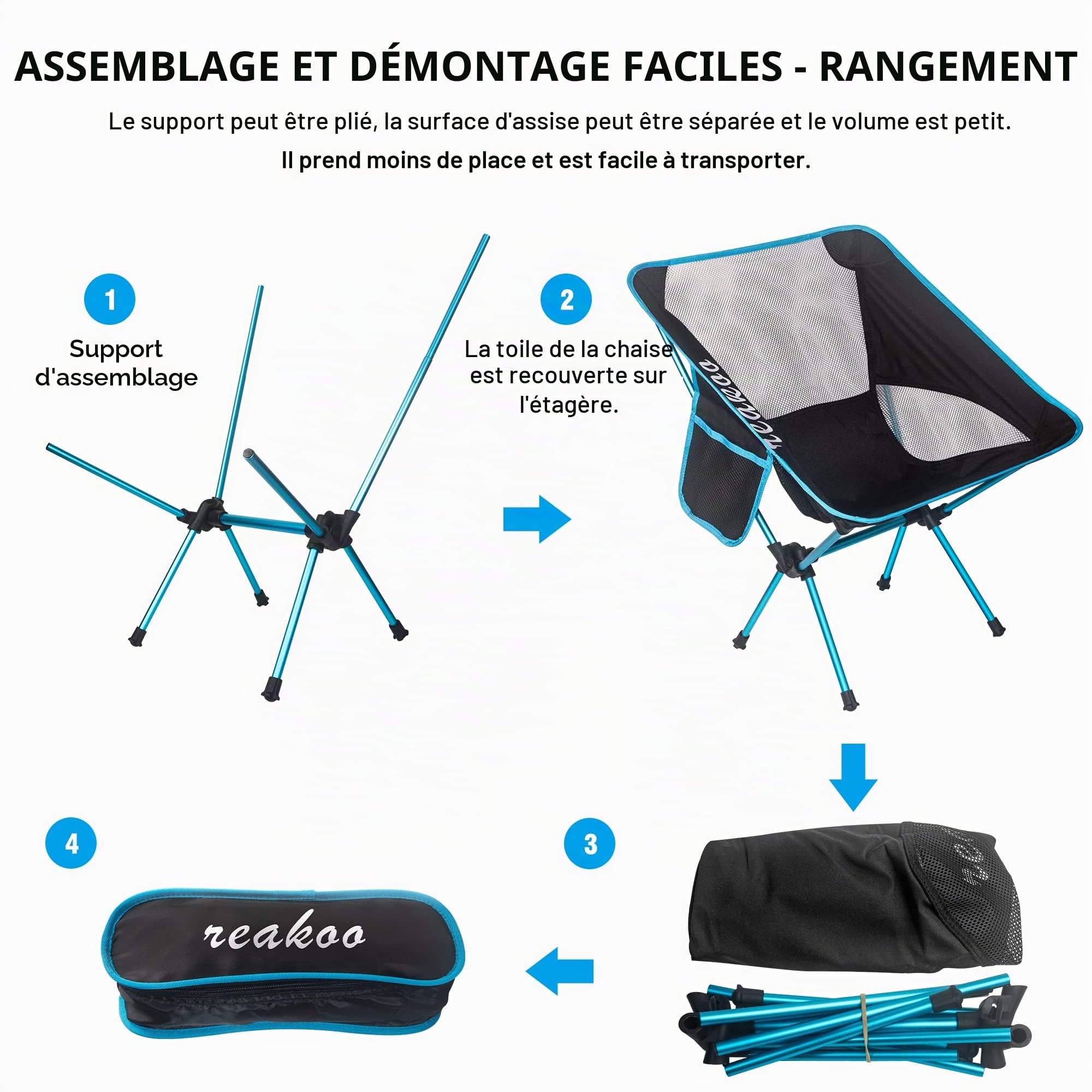reakoo Chaises de Camping Pliantes Portable Lot de 2, Compacte Ultra Légère et Portable Chaise Pliante Camping, avec Sac de Transport pour l'extérieur, Plage, Pêche, Pique-Nique