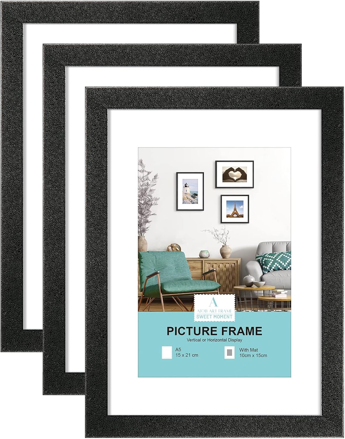 A5 Certificate Picture Frame, Black Wooden Picture Frame with Mount for
