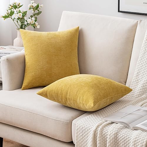 Miniatura 4 de MIULEE Paquete de 2 fundas de almohada decorativas de color amarillo mostaza de 18 x 18 pulgadas, fundas de cojín de felpilla suave para sofá,