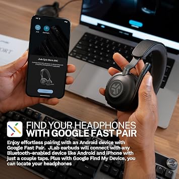 JLab Epic Work ANC Wireless on-Ear Headset with Microphone, smart Noise Cancellation, multipoint Connect, Charging hub, Black
